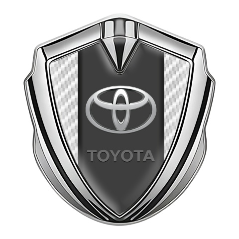 Toyota Emblem Self Adhesive Silver White Carbon Frame Elliptic Design