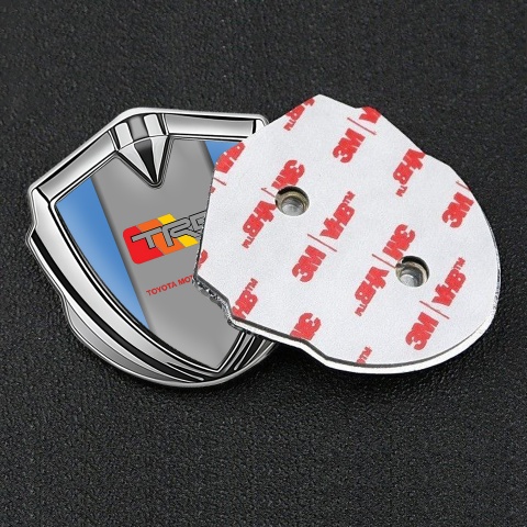 Toyota TRD Emblem Badge Self Adhesive Silver Blue Sides Tricolor Design