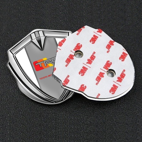 Toyota TRD Bodyside Emblem Badge Silver White Border Grey Panel