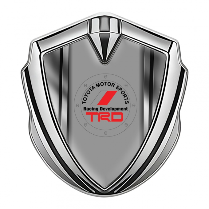 Toyota TRD Emblem Car Badge Silver Metallic Stripes Center Round Logo