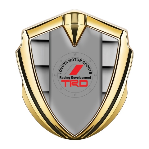 Toyota TRD Emblem Trunk Badge Gold Steel Shutter Motif Red Logo