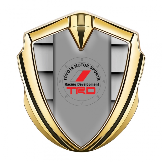 Toyota TRD Emblem Trunk Badge Gold Steel Shutter Motif Red Logo