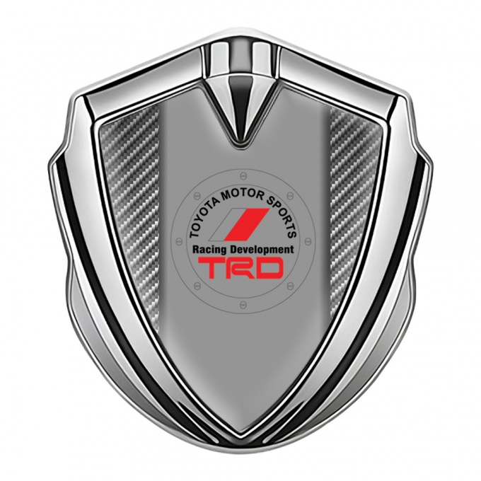 Toyota TRD Emblem Badge Self Adhesive Light Silver Red Flag Design