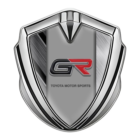 Toyota GR Bodyside Domed Emblem Silver Brushed Aluminum Relief Logo