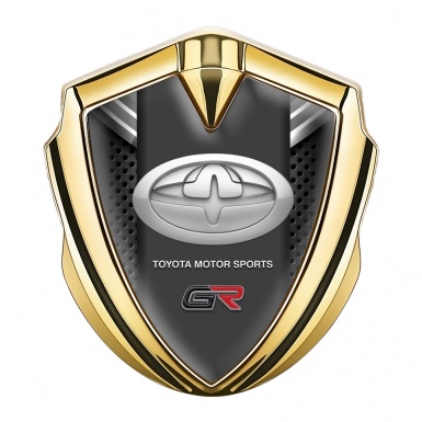 Toyota Metal 3D Domed Emblem Gold Charcoal Mesh Grey Crest Design