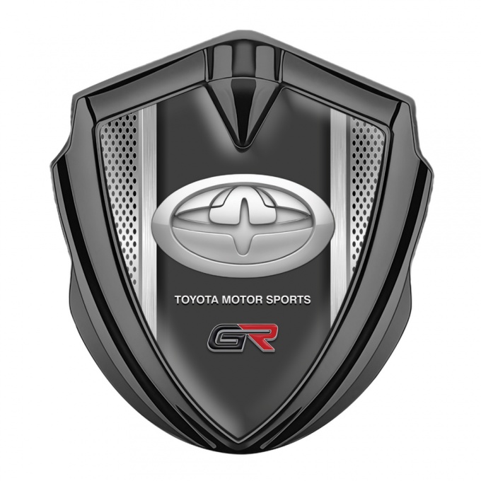 Toyota GR Emblem Badge Self Adhesive Graphite Grey Mesh Oval Design