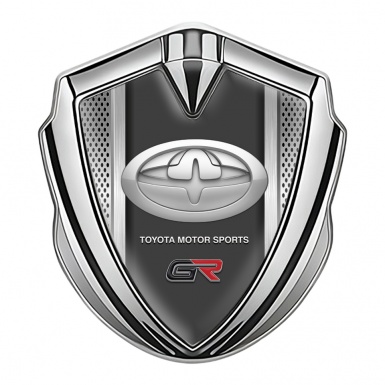 Toyota GR Emblem Badge Self Adhesive Silver Grey Mesh Oval Design