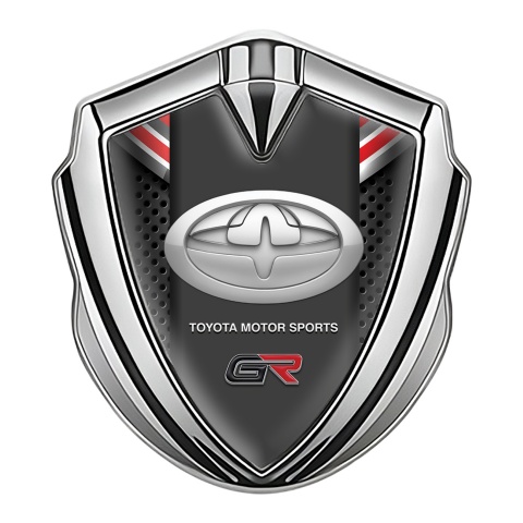Toyota GR Emblem Car Badge Silver Dark Grate Red Ribbon Design