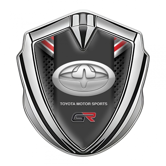 Toyota GR Emblem Car Badge Silver Dark Grate Red Ribbon Design