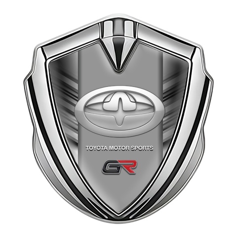 Toyota Metal 3D Domed Emblem Silver Side Frame Yellow Racing Logo