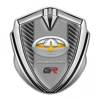 Toyota GR Emblem Badge Self Adhesive Silver Dark Carbon Yellow Fragment