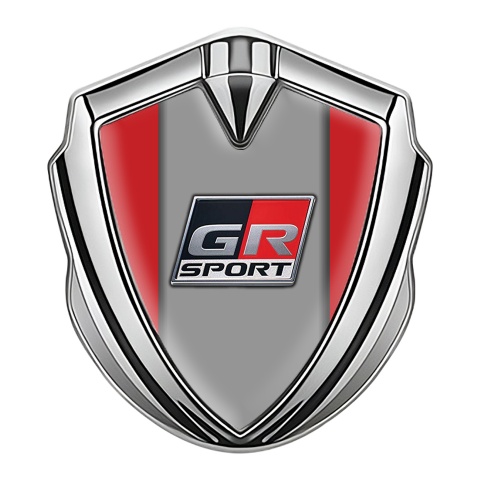 Toyota GR Bodyside Emblem Badge Silver Red Background Sport Motif