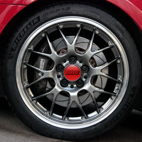 BBS Wheel Center Caps Emblem Red Background Black Outline