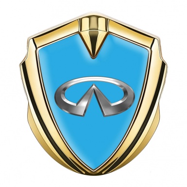 Infiniti Emblem Fender Badge Gold Sky Blue Base Chromatic Effect Design