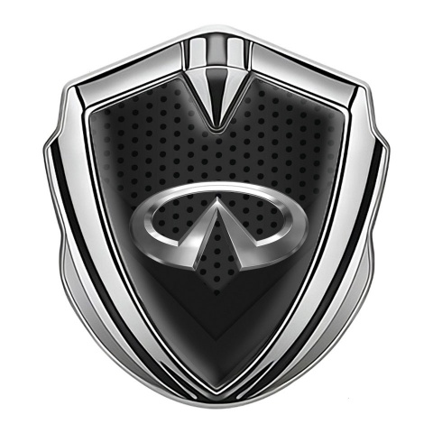 Infiniti Fender Emblem Badge Silver Dark Mesh V Shaped Panels Design