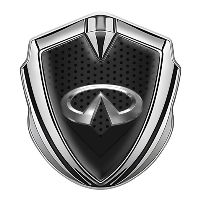 Infiniti Fender Emblem Badge Silver Dark Mesh V Shaped Panels Design