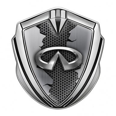 Infiniti Trunk Emblem Badge Silver Hex Base Cracked Aluminum Panel