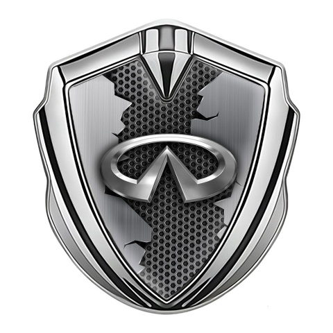 Infiniti Trunk Emblem Badge Silver Hex Base Cracked Aluminum Panel