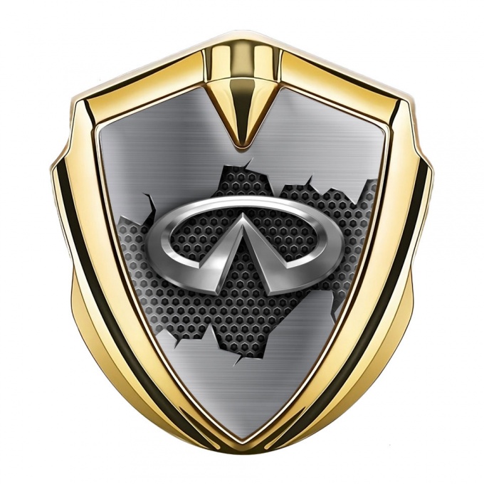 Infiniti Emblem Car Badge Gold Broken Shield Effect Chrome Logo
