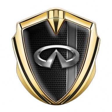 Infiniti Fender Emblem Badge Gold Dark Carbon Greyscale Stripe Design