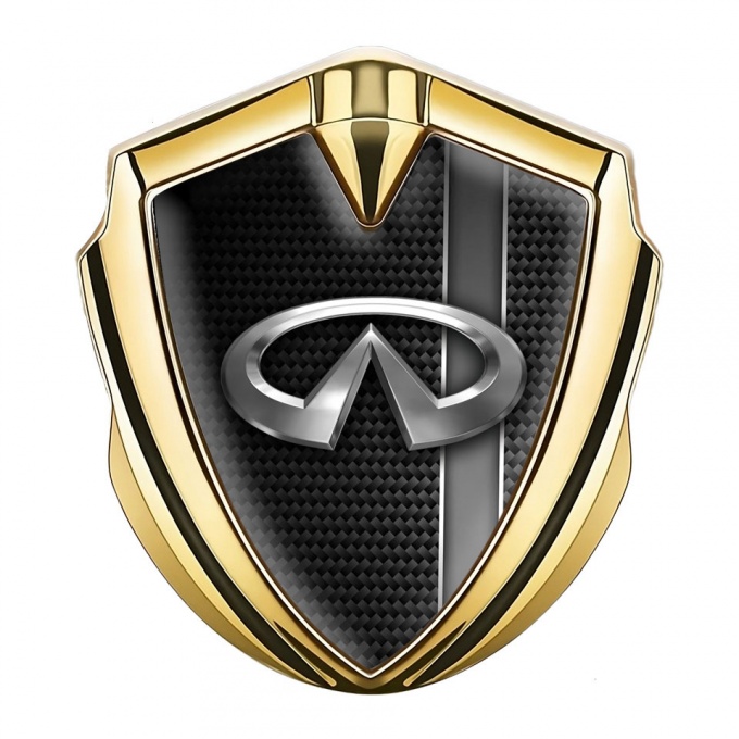 Infiniti Fender Emblem Badge Gold Dark Carbon Greyscale Stripe Design