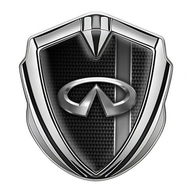 Infiniti Fender Emblem Badge Silver Dark Carbon Greyscale Stripe Design