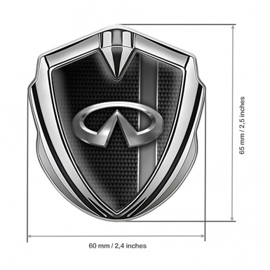 Infiniti Fender Emblem Badge Silver Dark Carbon Greyscale Stripe Design