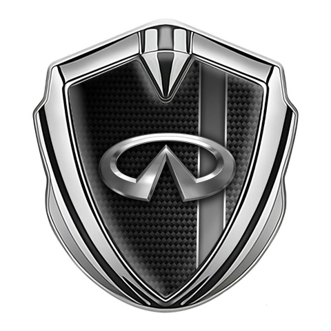 Infiniti Fender Emblem Badge Silver Dark Carbon Greyscale Stripe Design