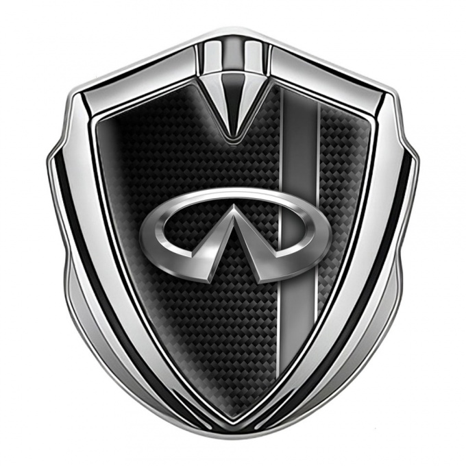 Infiniti Fender Emblem Badge Silver Dark Carbon Greyscale Stripe Design