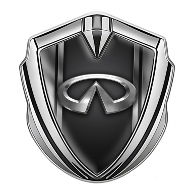 Infiniti Emblem Trunk Badge Silver Metallic Frame Chrome Logo Design