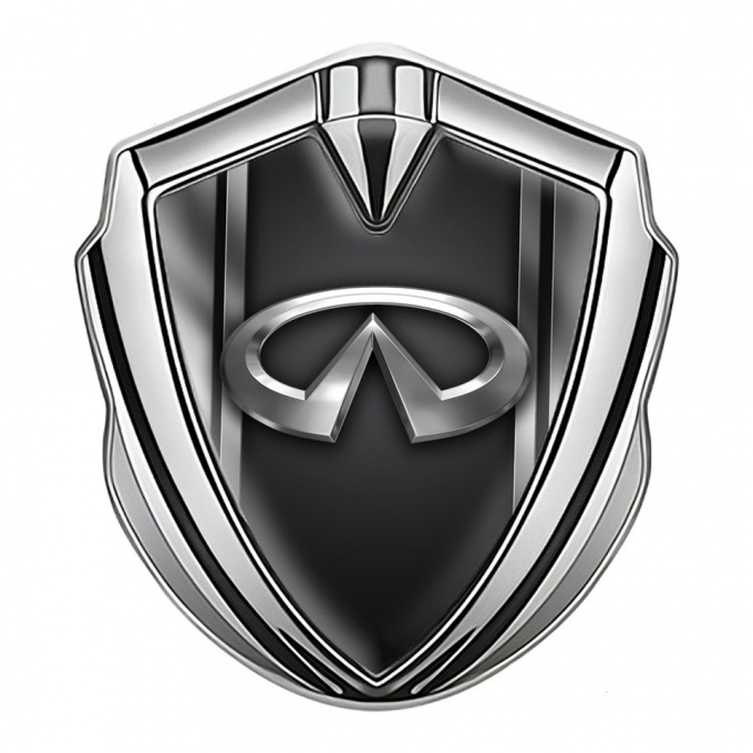 Infiniti Emblem Trunk Badge Silver Metallic Frame Chrome Logo Design