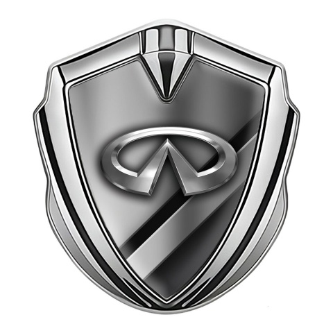 Infiniti Emblem Self Adhesive Silver Diagonal Metallic Effect Chrome Design