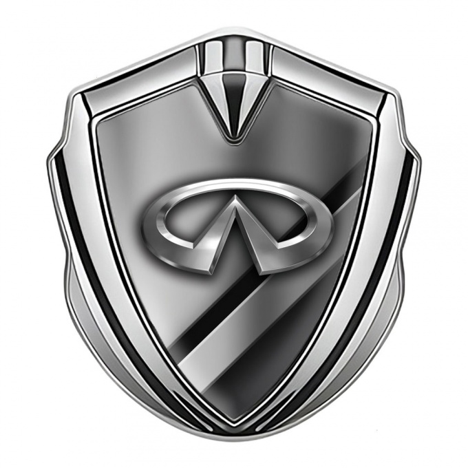 Infiniti Emblem Self Adhesive Silver Diagonal Metallic Effect Chrome Design