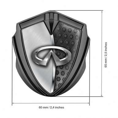 Infiniti Emblem Fender Badge Graphite Half Hex Chrome Line Edition