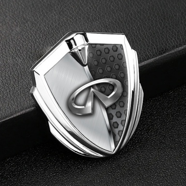 Infiniti Emblem Fender Badge Silver Half Hex Chrome Line Edition