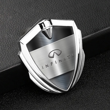 Infiniti Trunk Emblem Badge Silver Steel Plaque Fine Grey Characters