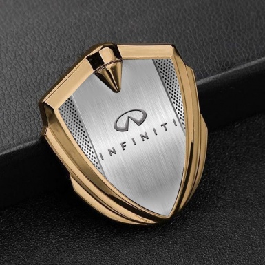 Infiniti Emblem Car Badge Gold Metal Grate Brushed Aluminum Design