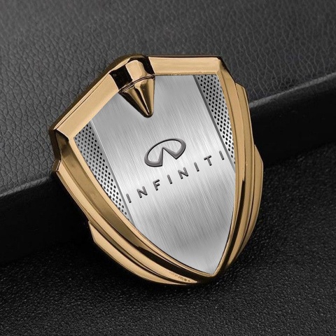 Infiniti Emblem Car Badge Gold Metal Grate Brushed Aluminum Design