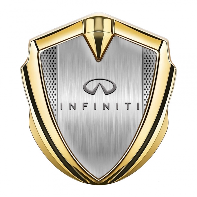 Infiniti Emblem Car Badge Gold Metal Grate Brushed Aluminum Design