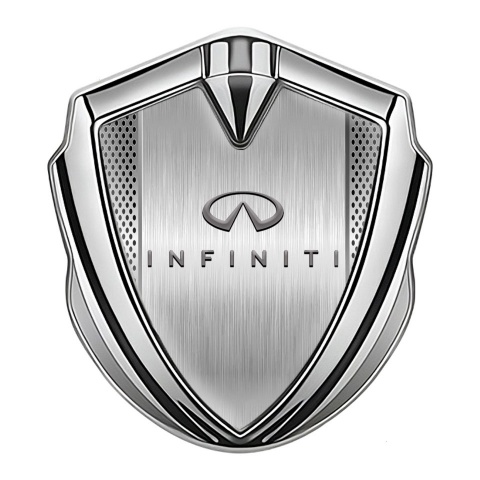 Infiniti Emblem Car Badge Silver Metal Grate Brushed Aluminum Design