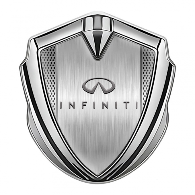 Infiniti Emblem Car Badge Silver Metal Grate Brushed Aluminum Design
