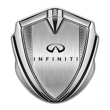 Infiniti Bodyside Domed Emblem Silver Brushed Metal Black Logo Design