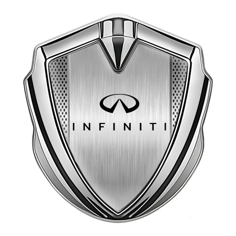 Infiniti Bodyside Domed Emblem Silver Brushed Metal Black Logo Design