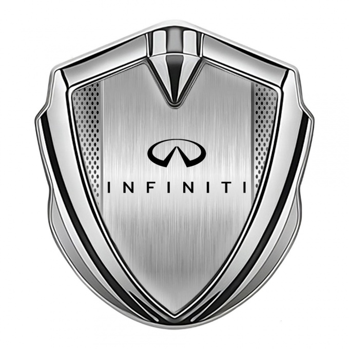 Infiniti Bodyside Domed Emblem Silver Brushed Metal Black Logo Design
