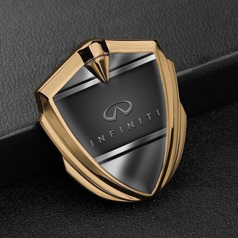 Infiniti Emblem Fender Badge Gold Black Metallic Frame Classic Logo