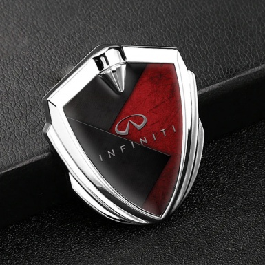 Infiniti Emblem Trunk Badge Silver Scratched Red Base Charcoal Plate