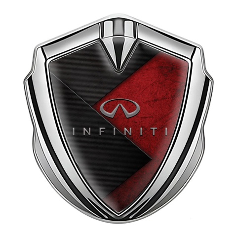 Infiniti Emblem Trunk Badge Silver Scratched Red Base Charcoal Plate