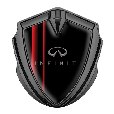 Infiniti Trunk Emblem Badge Graphite Black Background Red Gradient Stripes