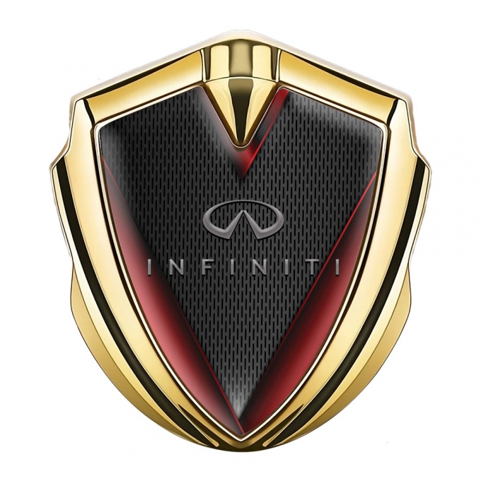 Infiniti Bodyside Domed Emblem Gold Fine Grate Red Side Fragments