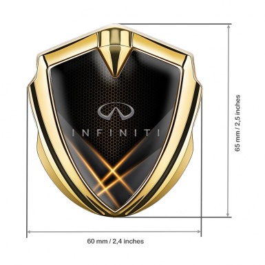Infiniti Metal 3D Domed Emblem Gold Orange Hex Light Strokes Effect